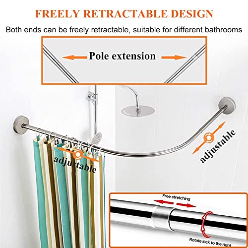 Barra de Cortina de Ducha Curvada en Forma de L Varilla Extensible Sin Perforación Riel de Cortina de Ducha de Acero Inoxidable para la Esquina del Baño No Se Hunde