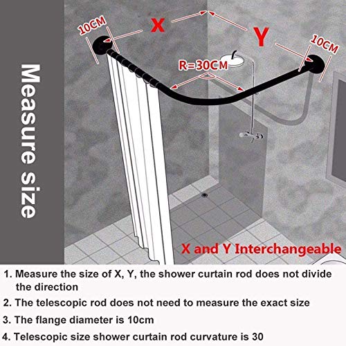 Barra Ducha Curva Negra Ajustable Forma L, Barra Tensión Extensible Barra Barra Cortina Ducha Curvada Acero Inoxidable Baño con Cortina Ducha Y Gancho,70 to 95cm × 70 to 95cm