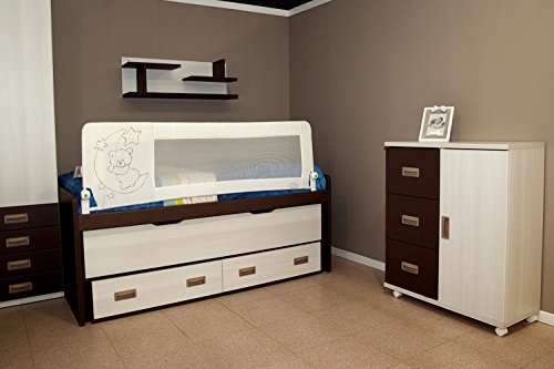 Barrera de cama para bebé, 150 x 65 cm. Modelo osito y luna beige. Barrera de seguridad.