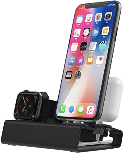 Base Cargador para Apple Watch y iPhone Airpods, 3 en 1 Aluminio de Escritorio Base de Carga Soporte Apple Watch 45mm 41mm 44mm 40mm 42mm 38mm iWatch Series 7 SE 6 5 4 3 2 1, iPhone 12 13 Pro Max Mini