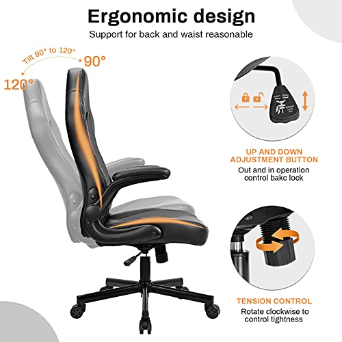 BASETBL Silla de Oficina ergonómica de Escritorio con Respaldo Alto y reposabrazos abatible, Altura Ajustable, Color Negro