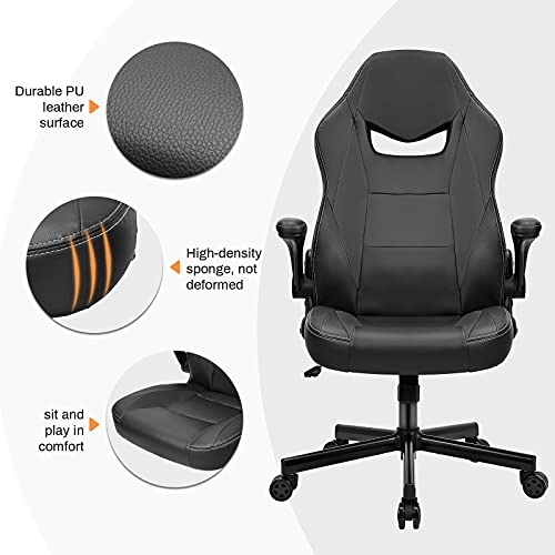 BASETBL Silla de Oficina ergonómica de Escritorio con Respaldo Alto y reposabrazos abatible, Altura Ajustable, Color Negro