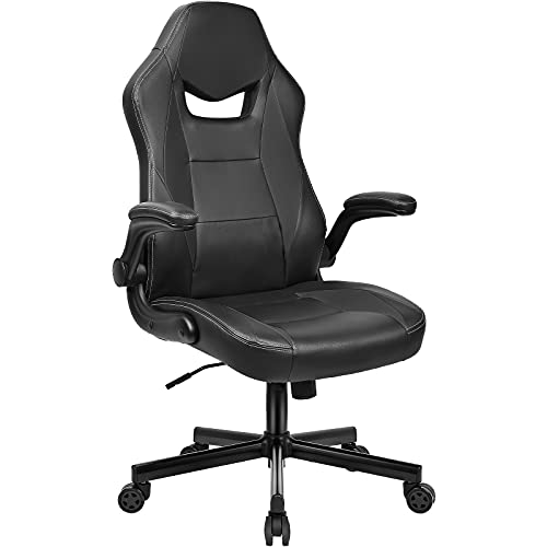 BASETBL Silla de Oficina ergonómica de Escritorio con Respaldo Alto y reposabrazos abatible, Altura Ajustable, Color Negro