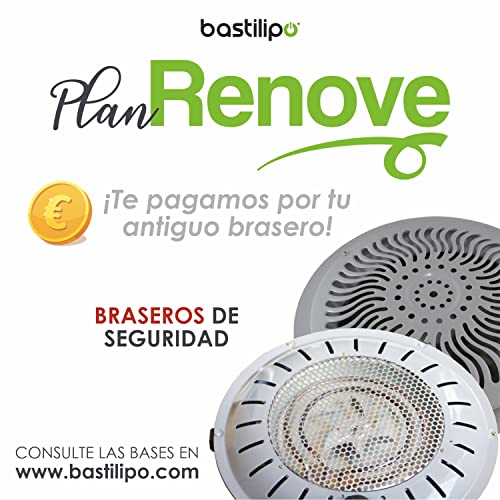 Bastilipo, BET-950, brasero de seguridad anti Incendios, 3 niveles de calor, 400/550/950W, bajo consumo, sistema patentado, 950 W, Otro, 3 Velocidades, Gris