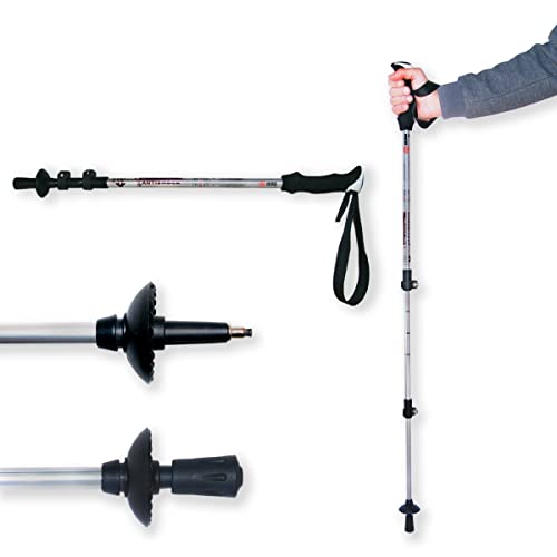 Bastón de Senderismo Pro Extensible Ajustable 62-135cm, con Palo telescópico de Aluminio Ligero para Caminar, Trekking, Marcha nórdica, Walking, Alpinismo, Viajes y Excursiones