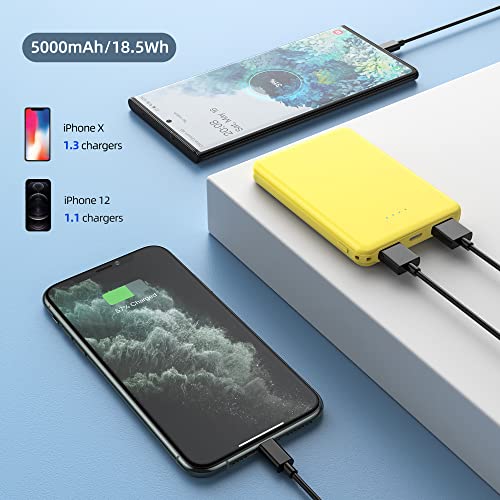 Batería Externa 5000 mAh, SIXTHGU Power Bank Mini portátil, pequeño y Ligero,con Cable, Cargador Portátil Móvil Ligera,para iPhone, Samsung, MP3, Huawei y Smartphones(Amarillo)