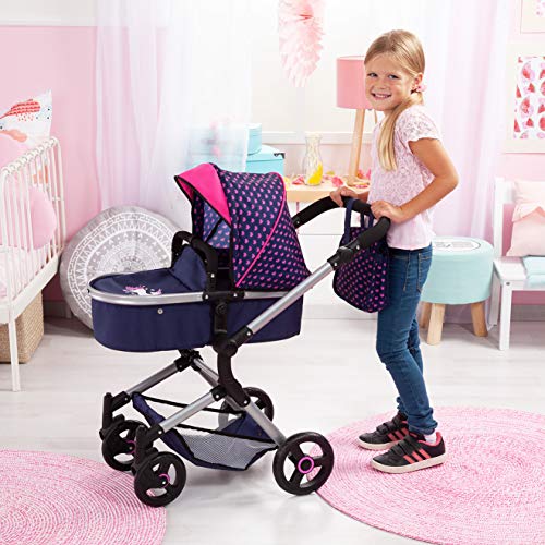 Bayer Design 18454Aa Cochecito de Muñecas "Neo Vario" Combolso Cambiador, Convertible, Plegable, Azul / Rosa