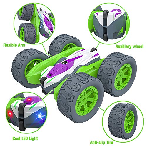 Baztoy Coche Teledirigido,2.4GHz Coche RC Acrobacia Rotación Volteo de 360 Grados,4WD Coche de Juguetes Niños 4 5 6 7 8 9 10 11 12 Años, Alta Velocidad Coche con Batería Recargable y Luces LED Regalos