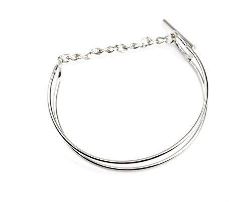 bc1762e – Pulsera Junco con doble barra paralelo y cadena Metal plateado – Mode Fantasía