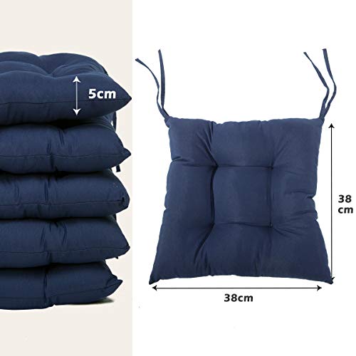 BCASE, Pack de 6 Cojines de Asiento y Silla, 40x40cm, Funda de Polyster, Relleno de Fibra, Cómodos, Resistentes, Fácil de Limpiar, para Cocina, Cuarto, Sala, Jardín, Terraza, Patio, Etc. Azul Marino