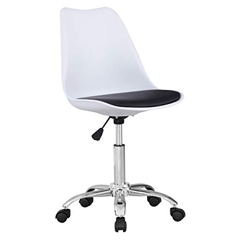 Beat Vintage-19 Silla giratoria estilo nórdico para estudio despacho o escritorio juvenil con ruedas, ideal para teletrabajo.Silla de oficina giratoria con gas y asiento blanco