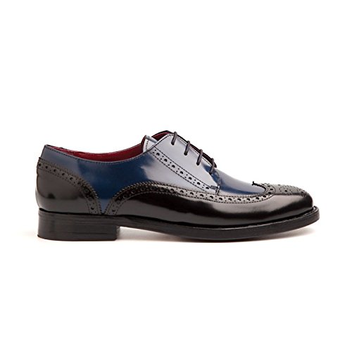 Beatnik Shoes Zapatos de Cordones Estilo Oxford Blucher Bicolores Negros y Azules de Mujer en Piel Beatnik Ethel Black & Blue, Talla : 40