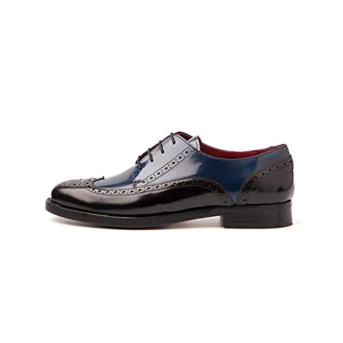 Beatnik Shoes Zapatos de Cordones Estilo Oxford Blucher Bicolores Negros y Azules de Mujer en Piel Beatnik Ethel Black & Blue, Talla : 40