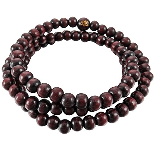 Beauneo 6mm Madera Pulsera Brazalete Collar Tibetano Budista Sandalo 108 pcs Bead Oracion Budismo Hombre,Mujer Rojo