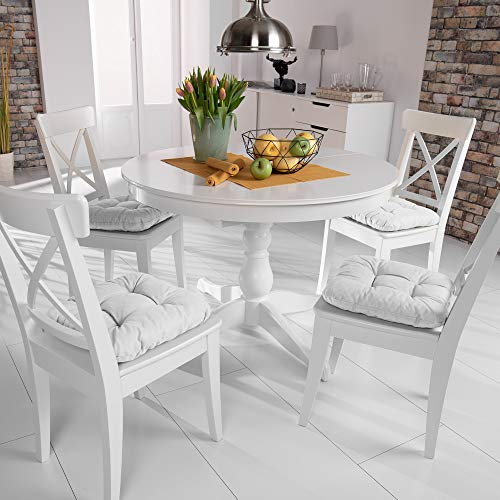 Beautissu Set de 4 Cojines para sillas Lisa 40x40x8 cm - para sillas de Comedor, sillas de Jardin, Sofas, Camas etc, - Juego de Cojines con Relleno voluminoso y cómodo - Blanco