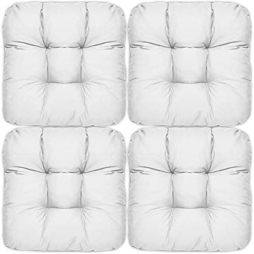 Beautissu Set de 4 Cojines para sillas Lisa 40x40x8 cm - para sillas de Comedor, sillas de Jardin, Sofas, Camas etc, - Juego de Cojines con Relleno voluminoso y cómodo - Blanco