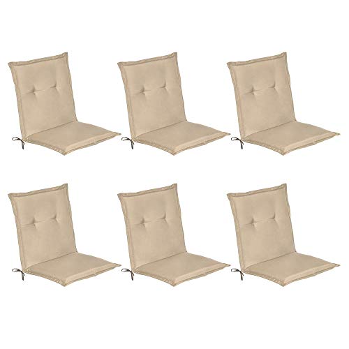 Beautissu Set de 6 Cojines sillas Jardin Loft NL - tumbonas mecedoras de balcón o Asiento Exterior con Respaldo bajo - 100x50x6 cm - Placas compactas de gomaespuma - Natural