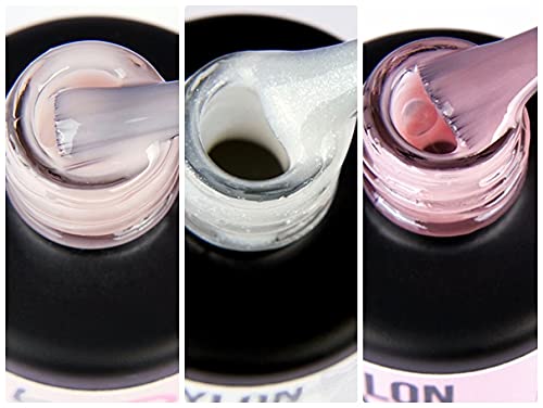 Beauty Space Nails - Juego de 3 bases de nailon - Nude + Milk Shimmer + Pink Rose - Soak Off - Gel para uñas con fibras de nailon, vitaminas y calcio, técnica semipermanentes con refuerzo