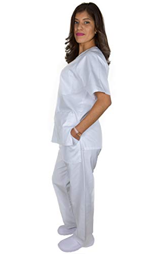 BeBright Uniformes Sanitarios Mujer y Hombre, Pijama Sanitario Blanco, Revisar Cuadro de Medidas (L)