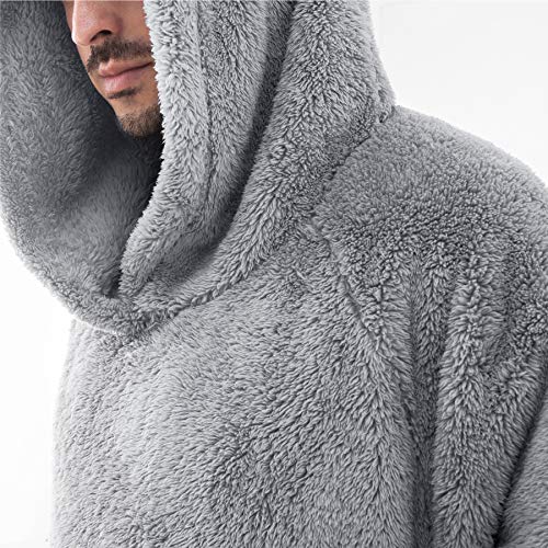 Bedsure Batamanta Mujer Polar Invierno - Bata Manta Hombre con Mangas, Sudadera Manta con Capucha, Blanket Hoodie de Tejido Felpa Suave con Bolsillo Frontal, Manta Bata Gigante Gris, 95x85