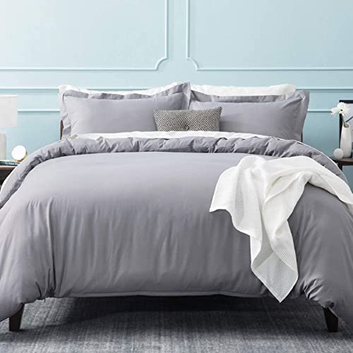 Bedsure Funda Nórdica Cama 150 - Funda Edredon Cama 135 Lisa Suave, Ropa de Cama 220x230 cm con 2 Fundas Almohadas 40x75 cm, 3 Piezas, Gris