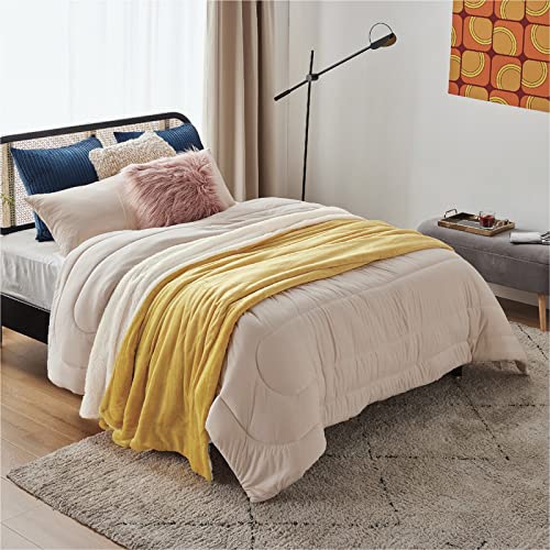 Bedsure Manta Cama 90 Invierno - Manta Sofa Grande Polar Reversible de Franela y Sherpa, Manta Sofa Gruesa 150x200 cm de Microfibra Suave y Borreguito, Amarillo