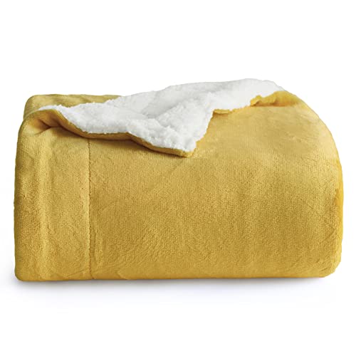 Bedsure Manta Cama 90 Invierno - Manta Sofa Grande Polar Reversible de Franela y Sherpa, Manta Sofa Gruesa 150x200 cm de Microfibra Suave y Borreguito, Amarillo