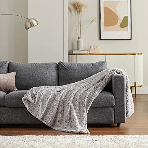 Bedsure Manta Sofa Invierno Grande - Manta Cama 90 Sherpa Extra Suave, Manta Decorativa Cubre Sofas Felpa 150x200 cm, Gris