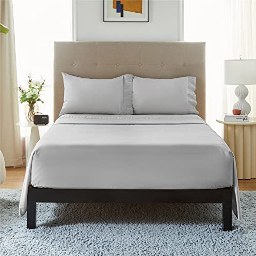 Bedsure Sabanas 105x190 4 Piezas - Juego Sábanas Cama 105 Poliéster con Bajera 105 Ajustable, Encimera y 2 Fundas de Almohada 50x80cm, Gris Claro