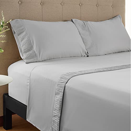 Bedsure Sabanas 105x190 4 Piezas - Juego Sábanas Cama 105 Poliéster con Bajera 105 Ajustable, Encimera y 2 Fundas de Almohada 50x80cm, Gris Claro