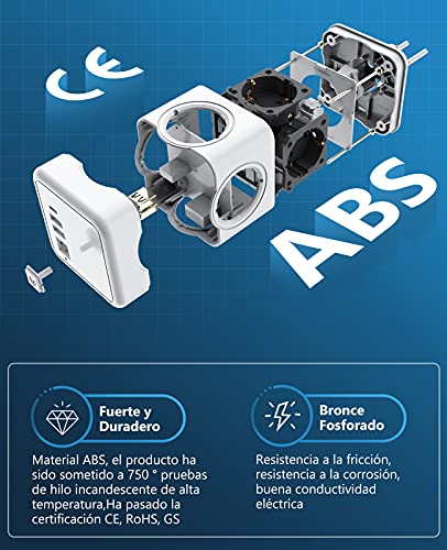 Beedove Enchufe USB, 7 en 1 Powercube Ladron Enchufes con 4 Tomas de CA, Type C y 2 Puertos USB (3.1A), Cubo Enchufe Multiple Pared con Interruptor, Compatible con Phone, Pad para Hogar Oficina Viajes