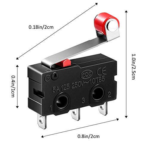 beihuazi® Micro Interruptor Final de Carrera Momentáneo Límite Interruptor 125V–250V 5A Larga Recta Bisagra Palanca 3 pines SPDT, 1 NO, 1 NC (12 piezas)