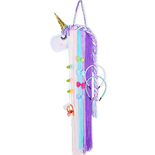 Beinou Unicornio Soporte para pinzas para el cabello Arco iris Borlas de hilo Lazos para el cabello Almacenamiento Diadema Organizador