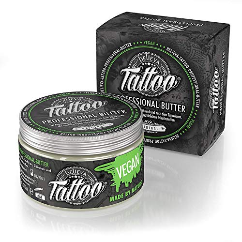 Believa Tattoo crema de mantequilla profesional - Mantequilla vegana para el cuidado del tatuaje (250ml)