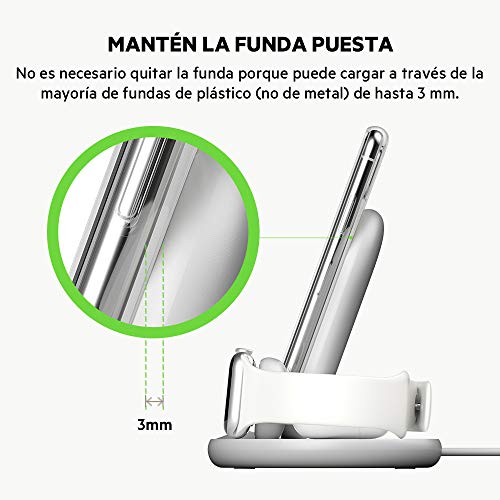 Belkin - Cargador inalámbrico 3 en 1, estación de carga de 7.5 W para iPhone, Apple Watch y AirPods, base de carga para iPhone, soporte de carga para Apple Watch, blanco