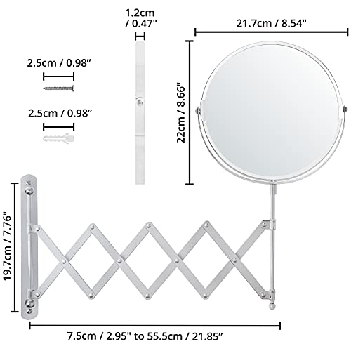 BELLE VOUS Espejo Aumento 3 X de Pared Extensible Giro 360° Cromado - Espejo Maquillaje Pared – 22 x 21,7 cm - Espejo de Aumento Dos Lados Acero Inoxidable Tocador Baño Espejo Extensible Afeitarse