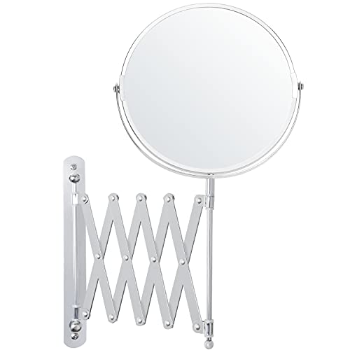 BELLE VOUS Espejo Aumento 3 X de Pared Extensible Giro 360° Cromado - Espejo Maquillaje Pared – 22 x 21,7 cm - Espejo de Aumento Dos Lados Acero Inoxidable Tocador Baño Espejo Extensible Afeitarse