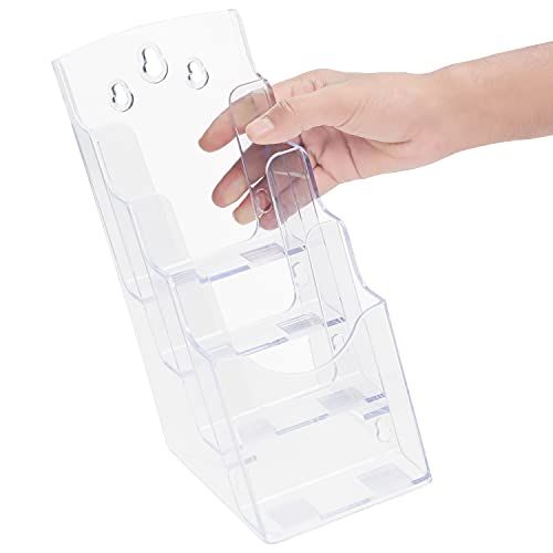 Belle Vous Porta Folletos de Acrílico Transparente (Pack de 2) Expositor Metacrilato de 4 Niveles para Encimera/Sobremesa y Pared – Folletos de Tres Pliegues, Volantes, Menú, Revistas y Panfletos