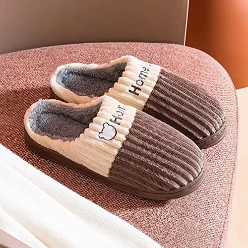 BEMORE Invierno Zapatillas Peluda Suave,Pantuflas peludas caseras Antideslizantes,Pantuflas cálidas de algodón para Piso-café_40-41,Calidez de Felpa Zapatillas Suaves