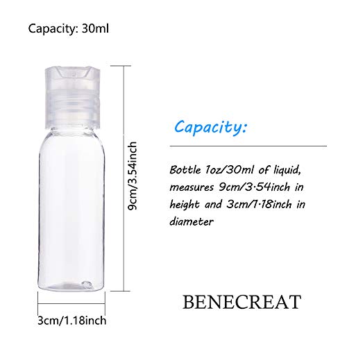 BENECREAT 24 Pack 30ml Botellas Transparente de Viaje para Cosmético con Tapa Presión Contenedores Vacíos de Plástico Pet para Jabón de Manos Limpiador Facial, Botellas Recargables y Portátil