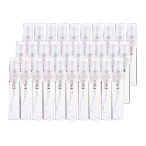 BENECREAT 30 Pack 5ml Botella Cristal de Spray Transparente Vacía de Aerosol de Niebla Botella Rellenable Conveniente para Aceites Esenciales, Productos de Belleza Orgánicos