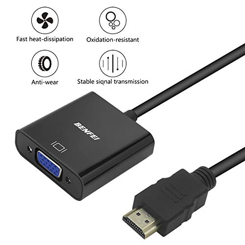 BENFEI Adaptador HDMI a VGA 1080P Convertidor de Vídeo para PC, TV, Ordenadores Portátiles y Otros Dispositivos HDMI - Negro