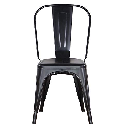 BenyLed Juego de 4 Sillas de Comedor de Metal Apilables, Estilo Vintage Industrial, Apto para Uso en Interiores y Exteriores, Silla de Jardín en Casa, Negro