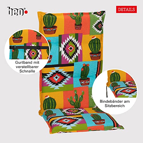 Beo HL Nizza BE912 Cojín para Silla de jardín con Respaldo Alto, diseño de Cactus en Color Naranja y Amarillo