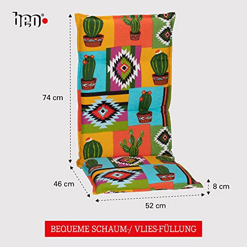 Beo HL Nizza BE912 Cojín para Silla de jardín con Respaldo Alto, diseño de Cactus en Color Naranja y Amarillo