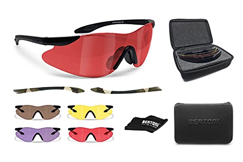 BERTONI Gafas de Tiro Protectoras Balistica Tacticas de Seguridad para Disparar con 4 Lentes Incluidas y Estuche y Patillas Adicionales – SH890