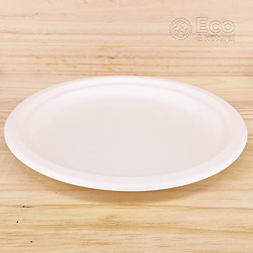 Best Product 50 Platos Blancos Redondos de 25 cm, Fabricado con Fibra Natural Caña de Azúcar, Platos Desechables para Postre. Reciclable, Biodegradables y Compostables, 100% Ecologicos