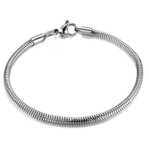 Besteel 3 MM Acero Inoxidable Pulsera Serpiente Cadena para Mujeres Hombres Brazalete Pulseras para Charms y Abalorios, 19CM