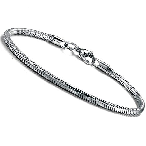 Besteel 3 MM Acero Inoxidable Pulsera Serpiente Cadena para Mujeres Hombres Brazalete Pulseras para Charms y Abalorios, 19CM