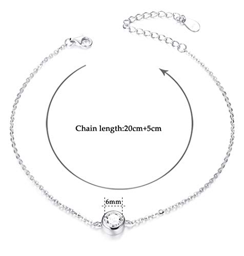 Besteel 925 Plata Pulsera Tobillera Mujer Charm Tobillera Ajustable Solitario Zirconia Cúbica Pulsera Tobillera Verano